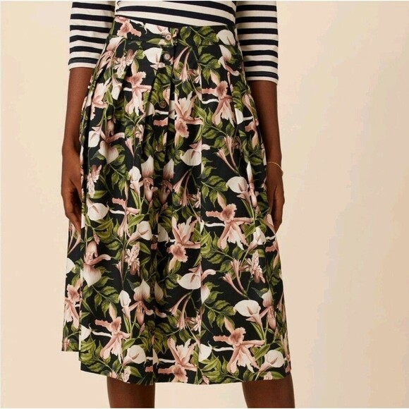 NWT Amour Vert Size S Mariah Organic Cotton Floral Printed Midi Skirt Tropical